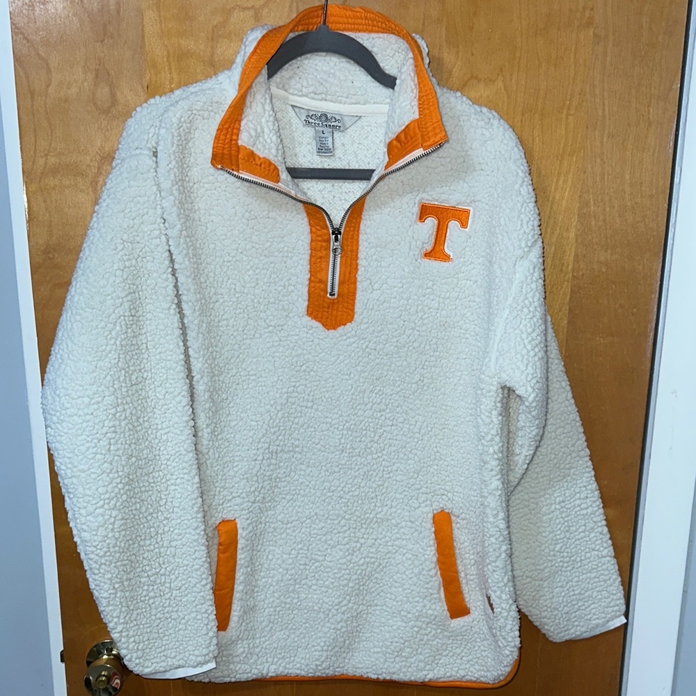 White and Orange Sherpa Pullover Jacket
